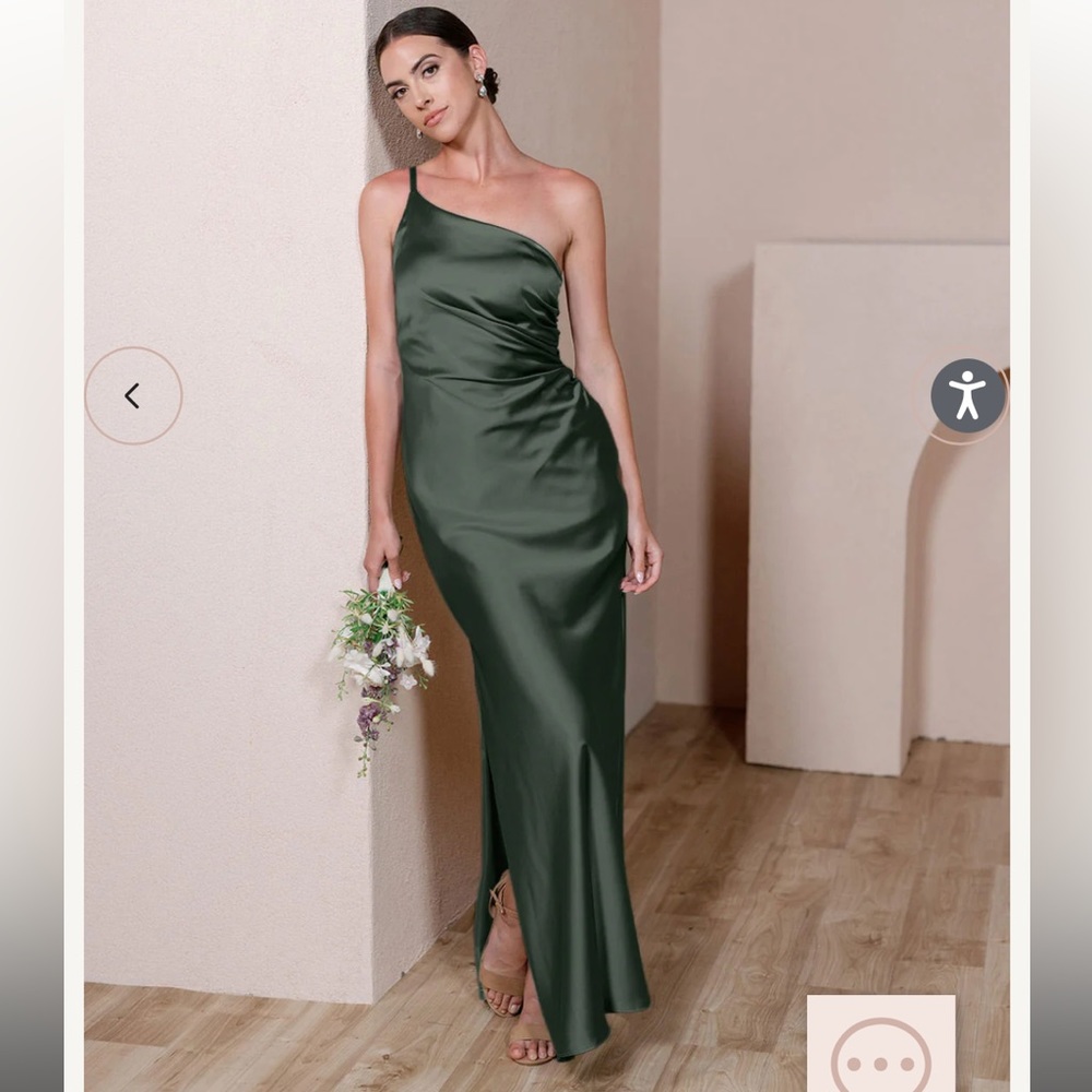 Revelry Jade Satin Dress in Deep Olive